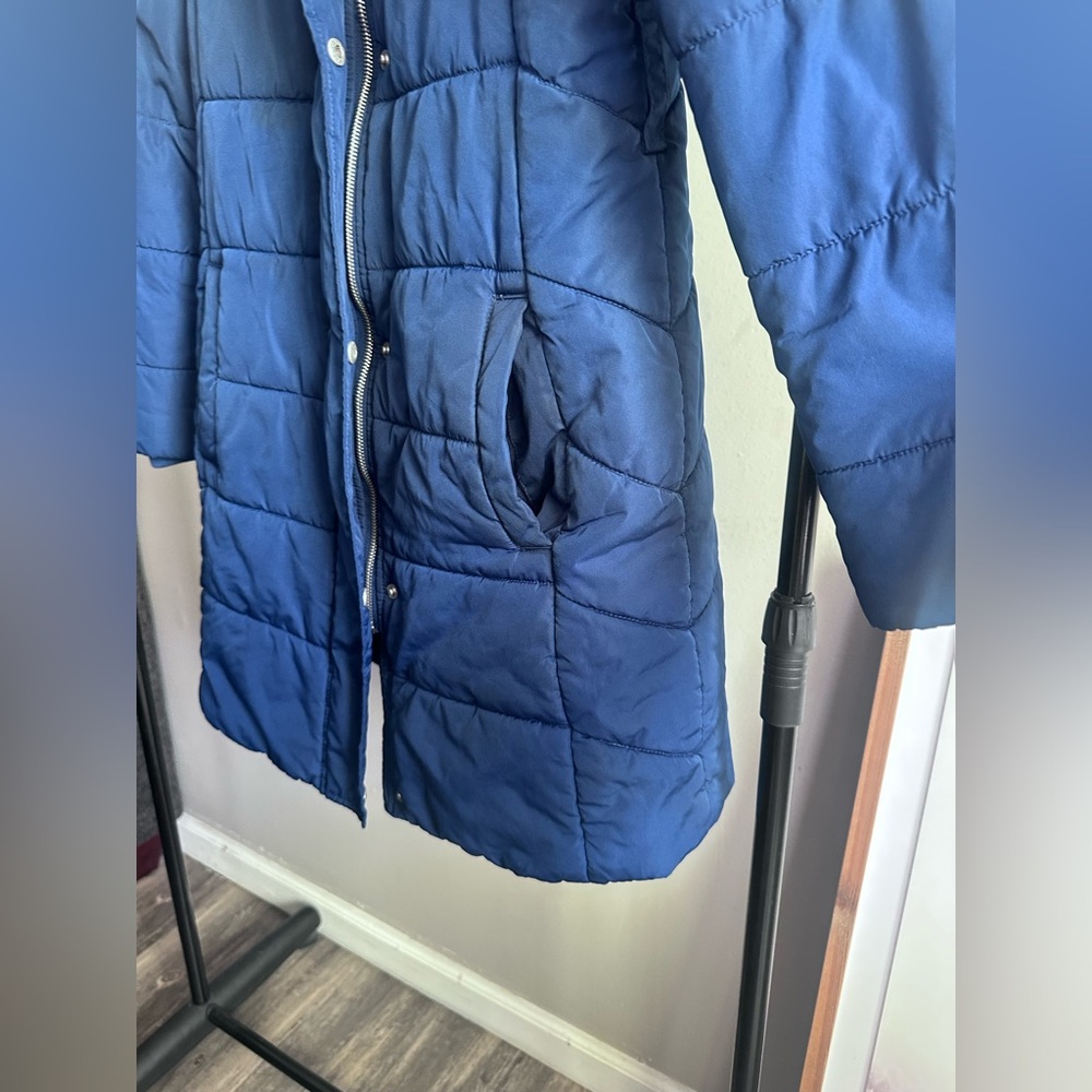 Banana Republic Down Puffer Jacket Women’s Size X-Small Blue Long Winter Coat - Picture 4 of 16